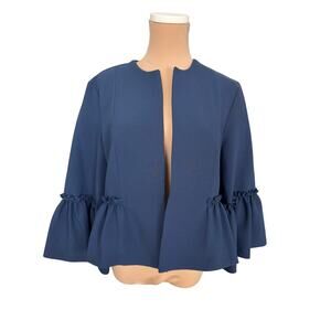 Topshop Navy Bell Sleeve Open Front Blazer Jacket Women’s 10 Ruffle
